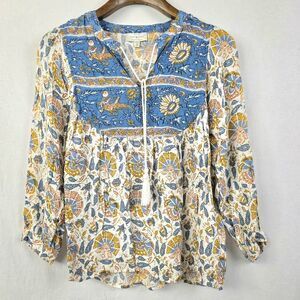 Lucky Brand Boho Floral Peasant Top XS